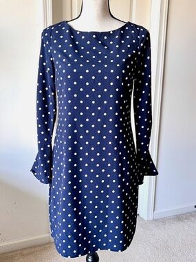 Banana Republic Navy with White Polka Dots Long-Sleeve Shift Dress